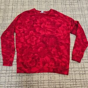 Athleta Chakra Floral Red Balance Printed Oversized Pullover Sweatshirt Sz. XS